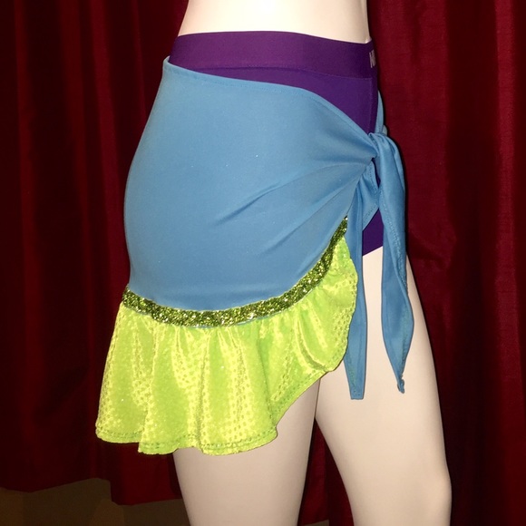 Handmade Skirts Zumba Skirt Blue W Grn Seqnd Ruffle Gltrd Trim Poshmark