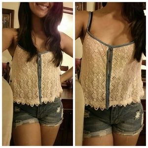 Crop Button Lace Top