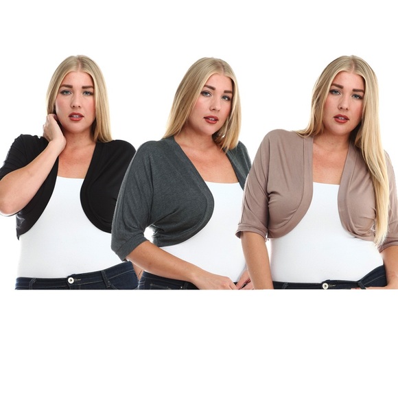 Plus size rayon bolero shrug black grey taupe