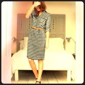 Boden striped linen dress within belt