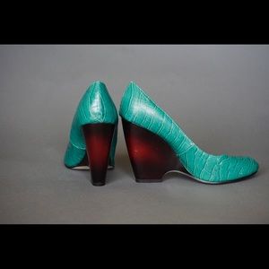 Michael Antonio patent teal high heel