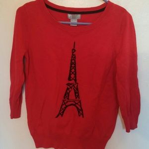 Red Eiffel Tower Paris Sweater JCPenney Size M