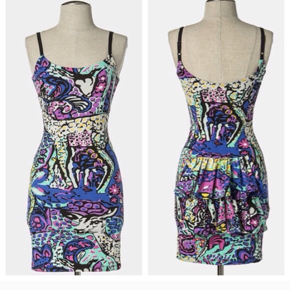 Betsey Johnson Dress M MEDIUM tail feather bustle