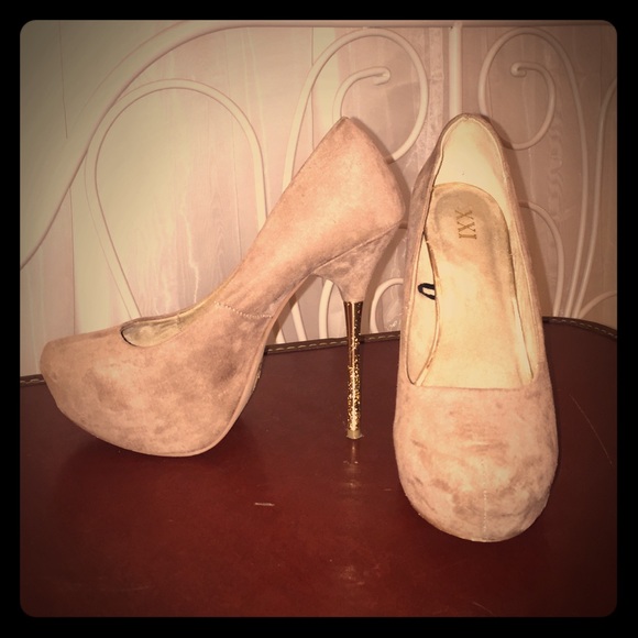 Forever 21 faux suede, gold heel platform heels