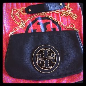 Tory Burch black Amanda logo clutch/cross body bag