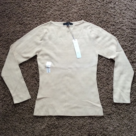 City Pocket Beige Long Sleeve Sweater - Picture 1 of 5