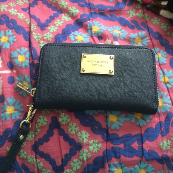 Michael Kors blue genuine leather wristlet