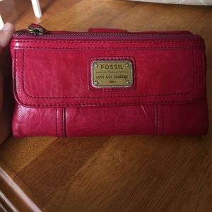 Bright pink "Emory Clutch" Fossil wallet