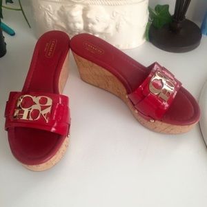 Coach red wedge shoes