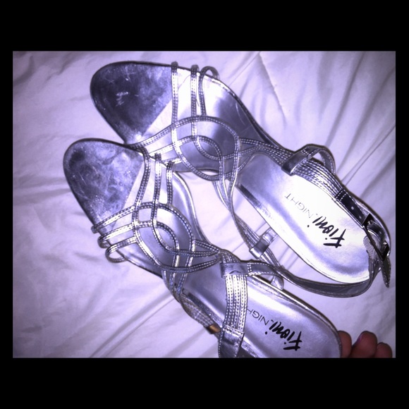Silver open toed pumps