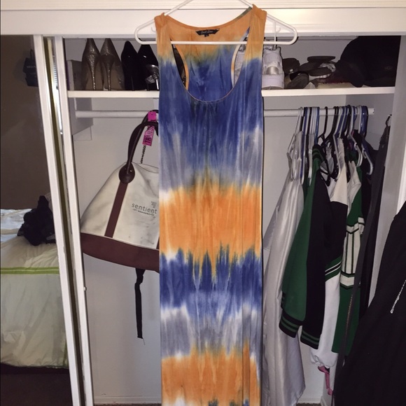 Long blue & Orange tie-dyed sun dress