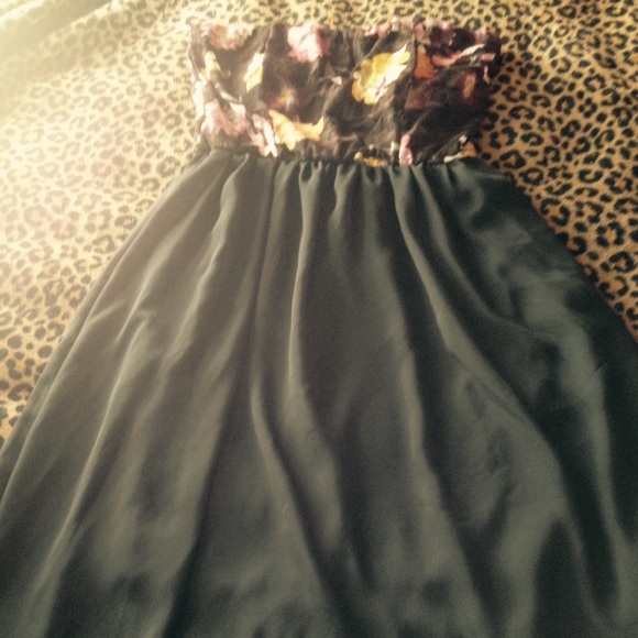 Hi Lo black floral strapless dress