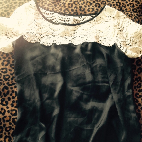 Black and lace cream top