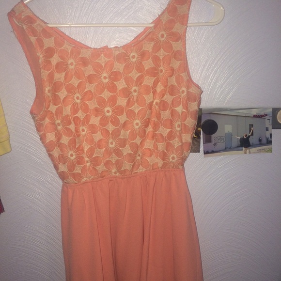 Coral flower lace dress. Sun dress
