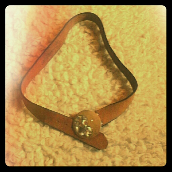 Vintage Western Leather Belt w/Gold & Shell Buckle