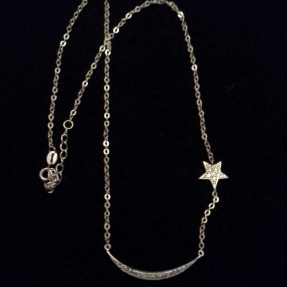 Sterling silver crescent moon and star necklace