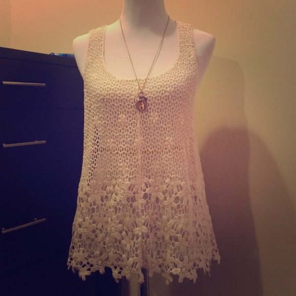 Cream crochet knit tank