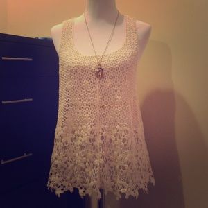 Cream crochet knit tank