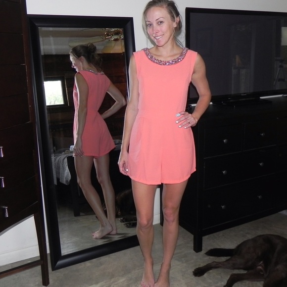 Coral beaded romper size small