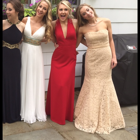 La Femme lace mermaid gown in nude - Picture 2 of 4