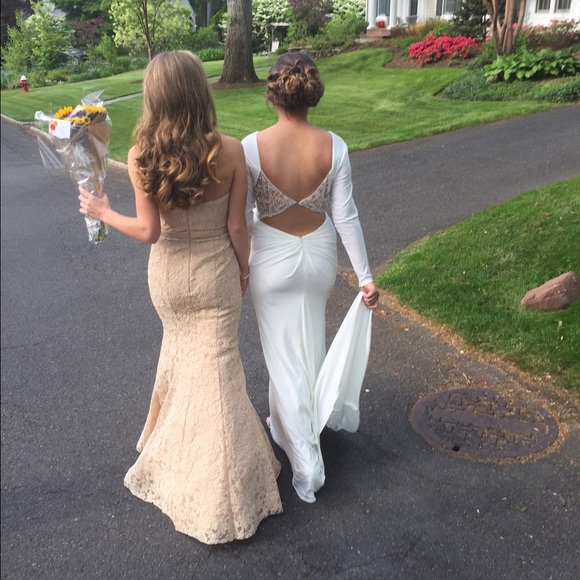 La Femme lace mermaid gown in nude - Picture 4 of 4