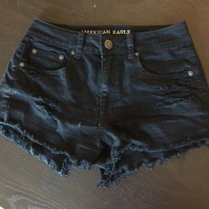 American Eagle black distressed denim shorts