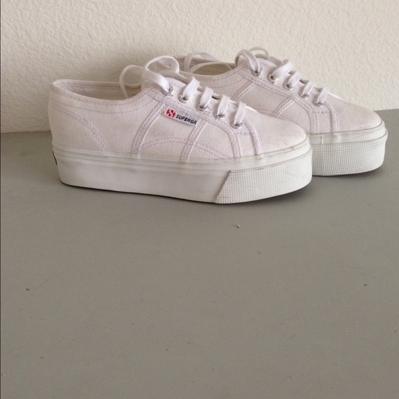 White Canvas Platform Sneakers by Superga