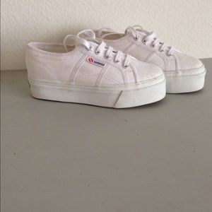 White Canvas Platform Sneakers by Superga