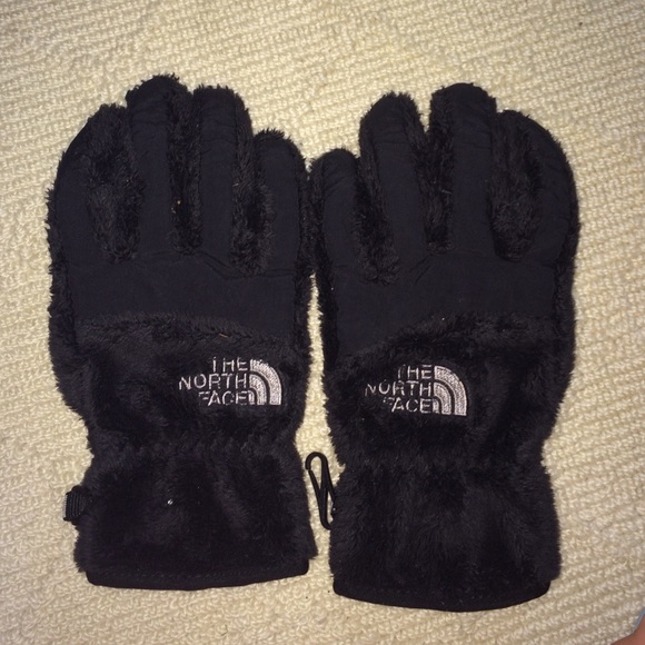 Black Fuzzy North Face Gloves