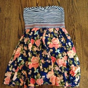 Navy blue stripes and floral sleeveless dress