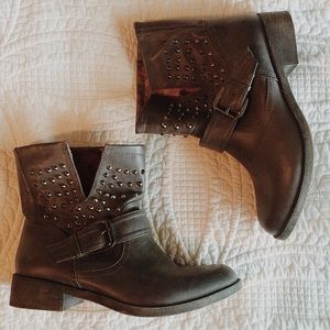 Grey Faux Leather Studded Short Boots / Booties