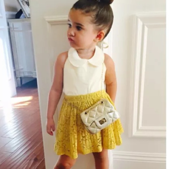 yellow skirt white top