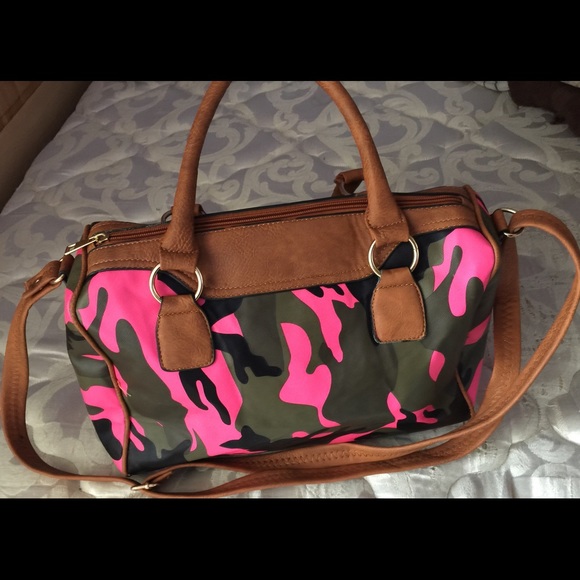Camouflage Satchel PinkOliveGreenBrown FauxLeather