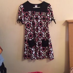 Pink white and black dress