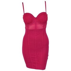 Guess Pink Sleeveless Sheer Mesh Mix Dress