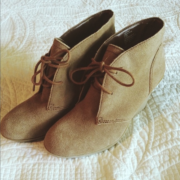 Camel Suede Wedge Lace Up Booties