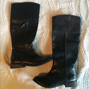 Black Leather Tall Knee- High Flat Boots