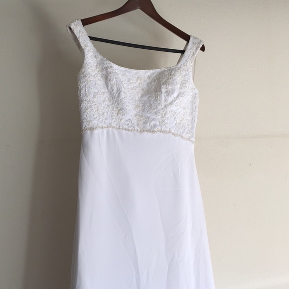 Empire waist white beaded wedding dress