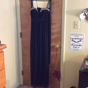 Navy strapless formal dress