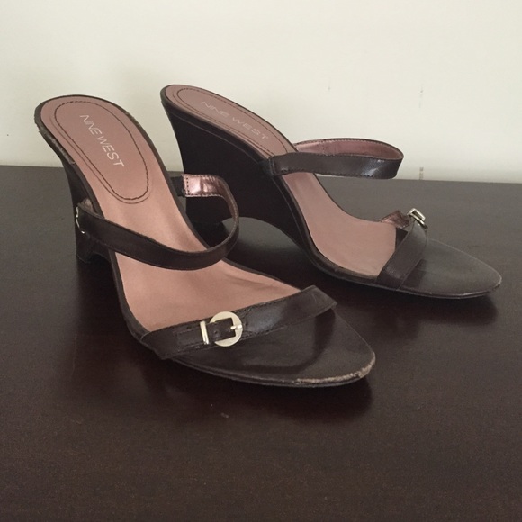 Nine West dark brown wedge sandals.