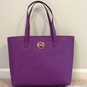Purple Leather Michael Kors Jet Set Tote