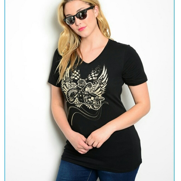 Plus size top t-shirt tattoo lace cutout - Picture 2 of 3