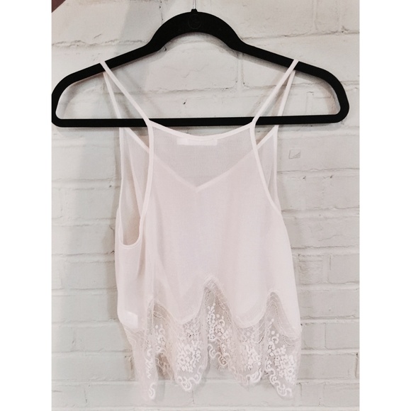 NWOT White Chiffon & Lace Top - Picture 2 of 3