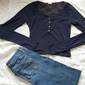 Lace Navy Blue Crop Top