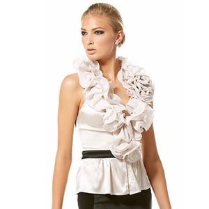 Bebe Silk Rosette Ruffle Halter Top White Small S