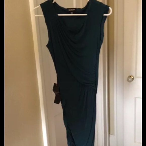 NWT Bebe Teal Green Ruched Draped Dress -