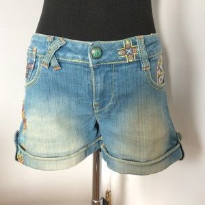 Luxirie Denim Embroidered Shorts