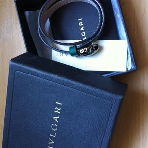 Bulgari Green Leather Snake Head Bracelet