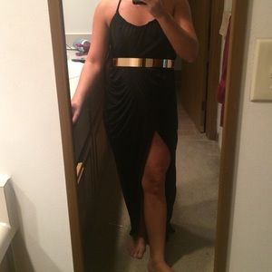 Hot Miami Styles black maxi open slit dress NWOT