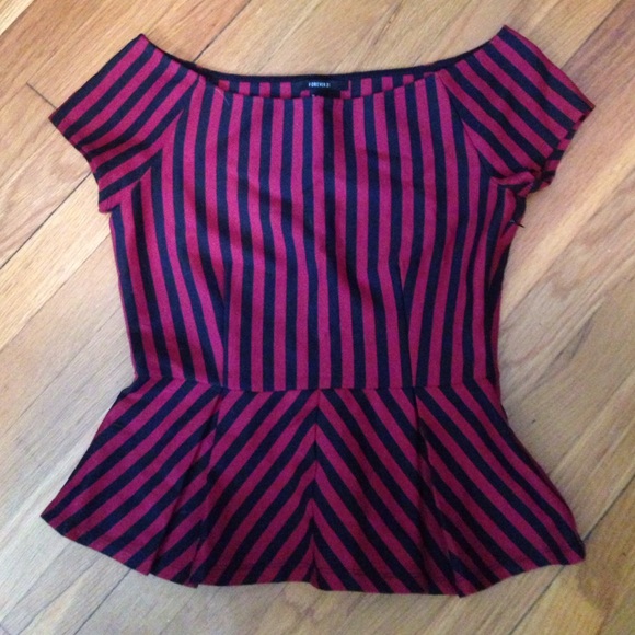 Black and red striped peplum top